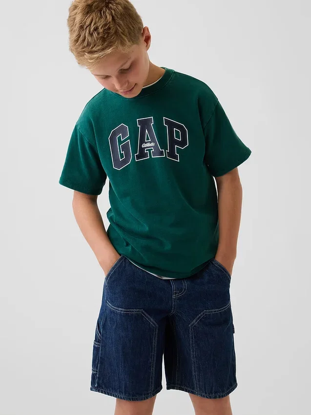 T-shirt för barn i tjockt tyg med avslappnad passform och Gap Logo