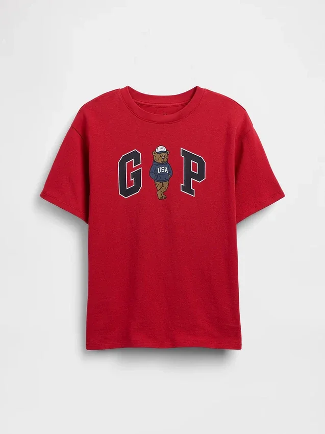 T-shirt för barn i tjockt tyg med avslappnad passform och Gap Logo