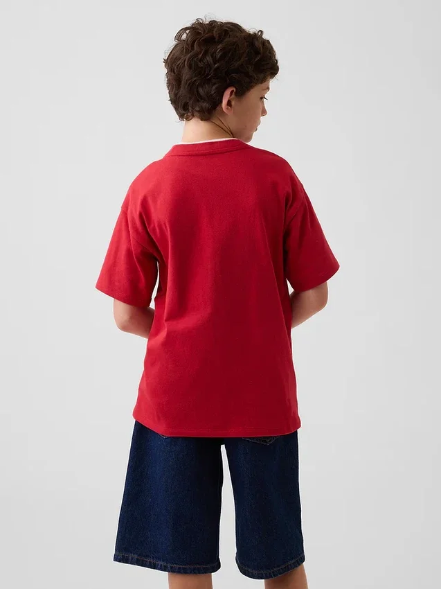 T-shirt för barn i tjockt tyg med avslappnad passform och Gap Logo