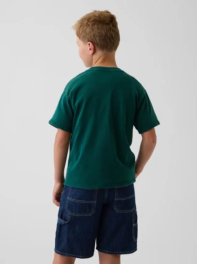 T-shirt för barn i tjockt tyg med avslappnad passform och Gap Logo