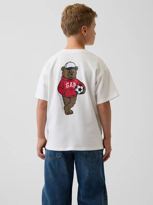 T-shirt för barn i tjockt tyg med avslappnad passform och Gap Logo