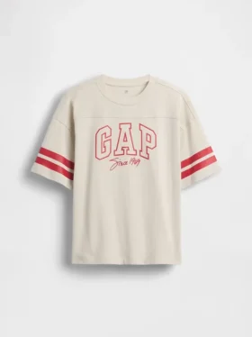 T-shirt för barn i tjockt tyg med oversized-passform och logotyp i sömmen