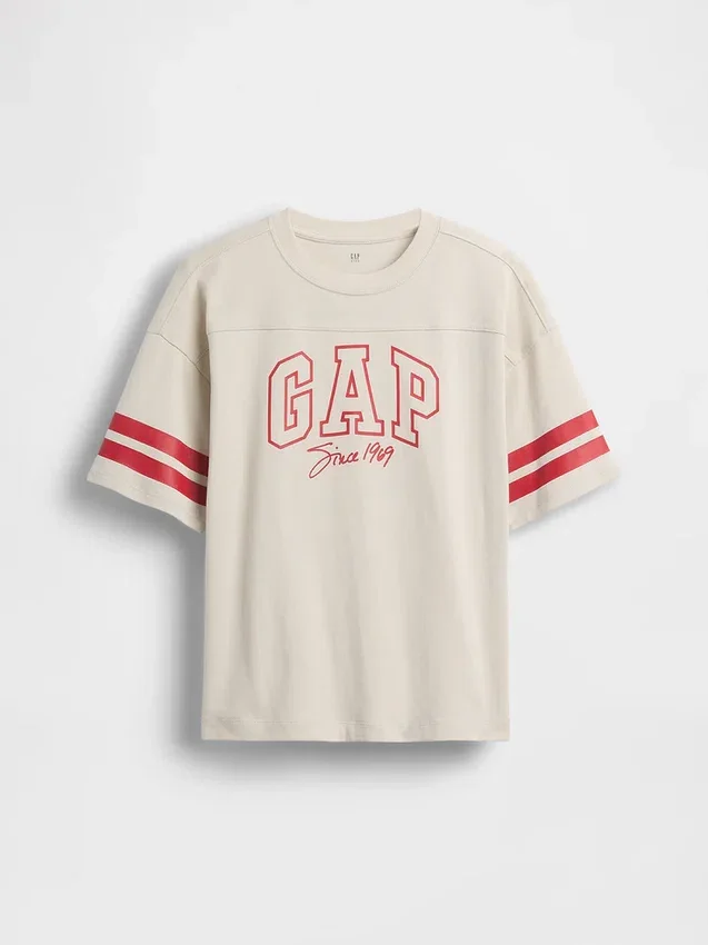 T-shirt för barn i tjockt tyg med oversized-passform och logotyp i sömmen