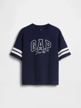 T-shirt för barn i tjockt tyg med oversized-passform och logotyp i sömmen