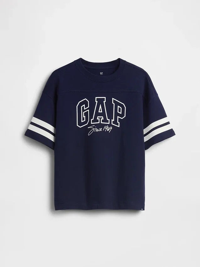 T-shirt för barn i tjockt tyg med oversized-passform och logotyp i sömmen