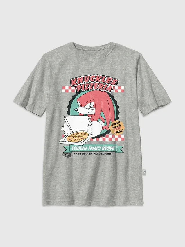 T-shirt för barn med Sonic the Hedgehog-motiv: Knuckles och pizza