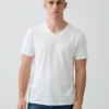 T-shirt i bomullsjersey med V-ringning