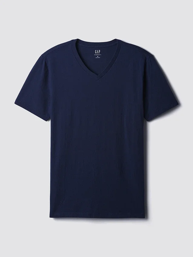 T-shirt i bomullsjersey med V-ringning