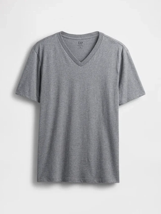 T-shirt i bomullsjersey med V-ringning