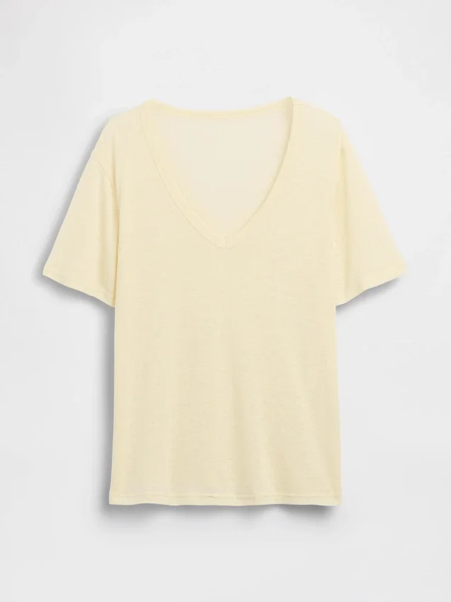 T-shirt i linneblandning med avslappnad passform och V-ringning