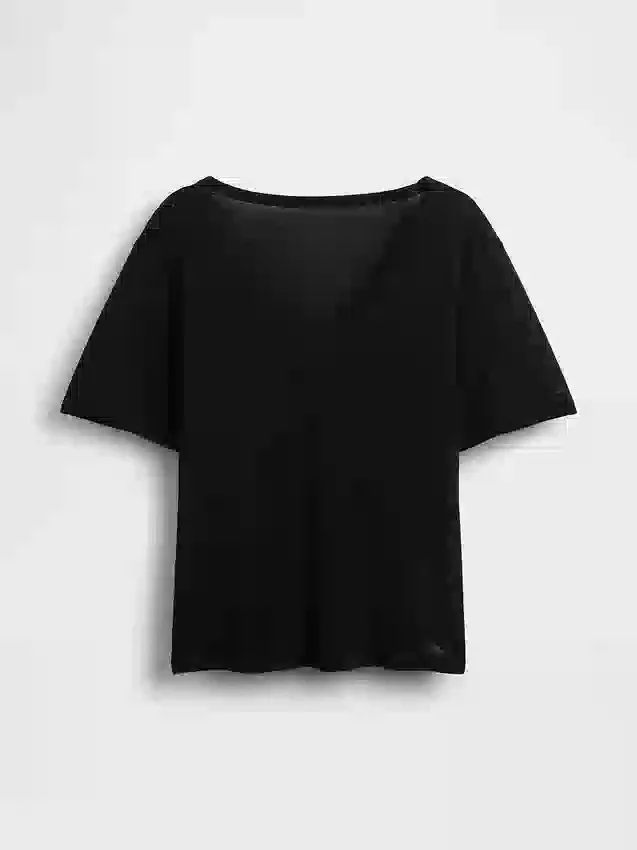 T-shirt i linneblandning med avslappnad passform och V-ringning