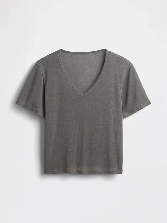 T-shirt i linneblandning med avslappnad passform och V-ringning