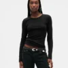 T-shirt i ribbad pointelle