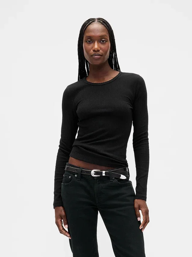 T-shirt i ribbad pointelle