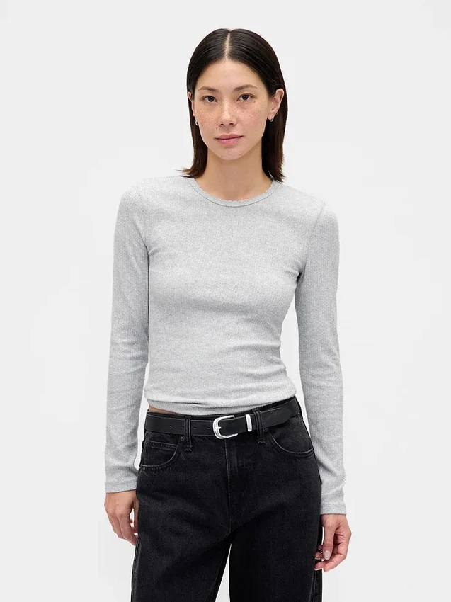 T-shirt i ribbad pointelle