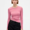 T-shirt i ribbad pointelle