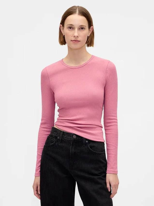 T-shirt i ribbad pointelle