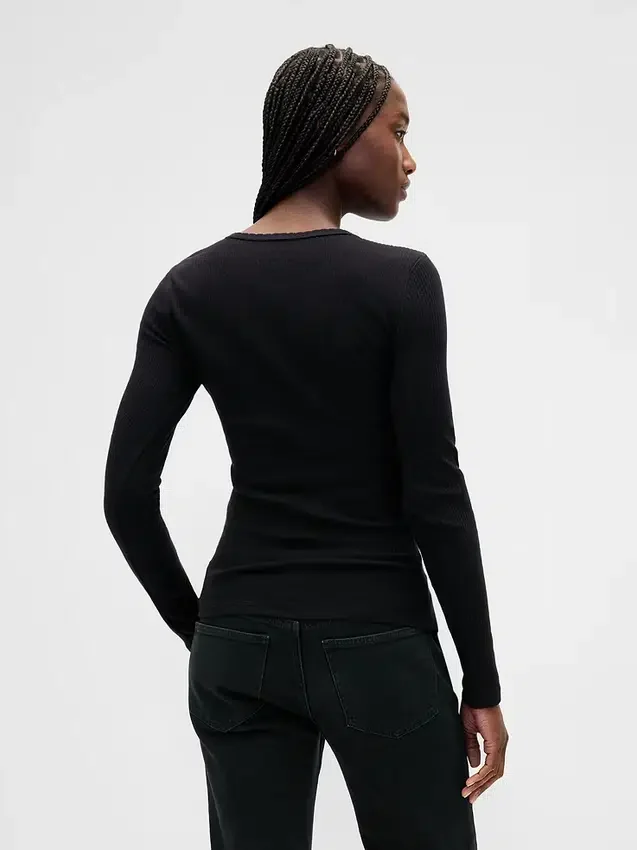 T-shirt i ribbad pointelle