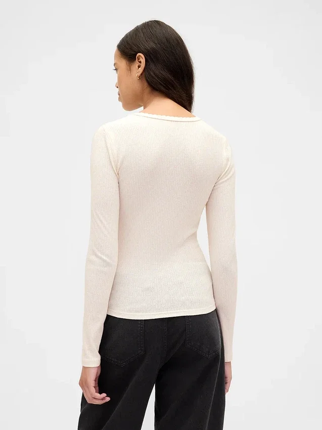 T-shirt i ribbad pointelle