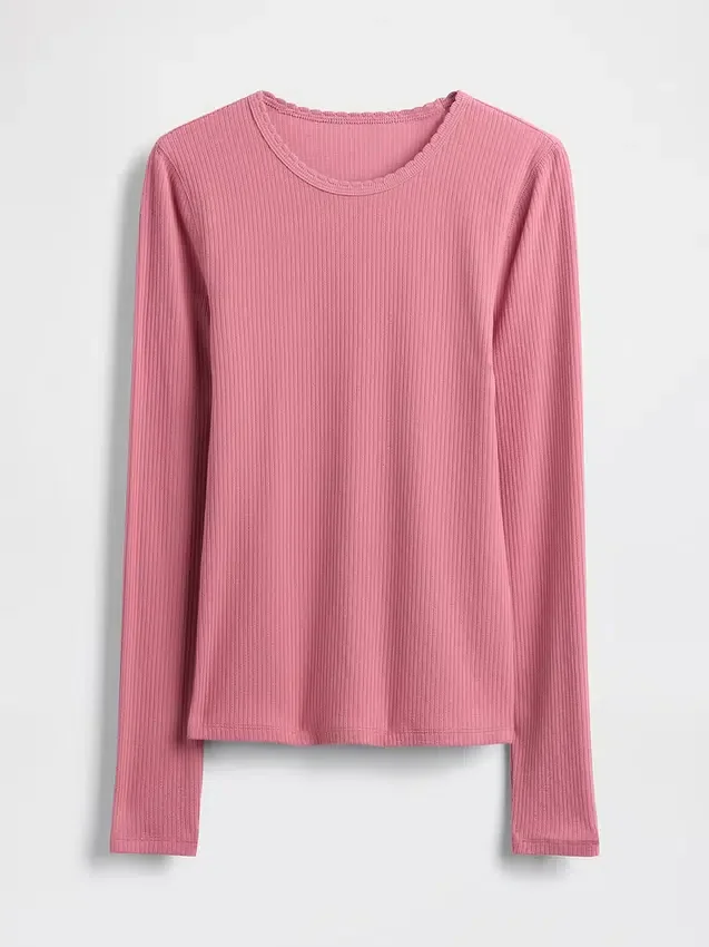 T-shirt i ribbad pointelle