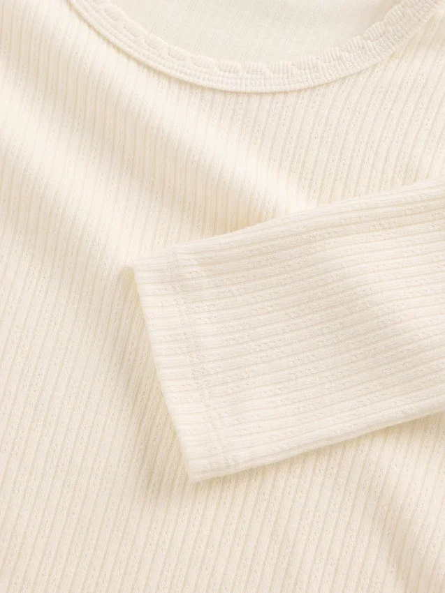 T-shirt i ribbad pointelle