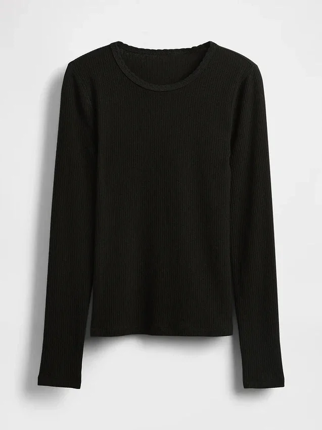 T-shirt i ribbad pointelle