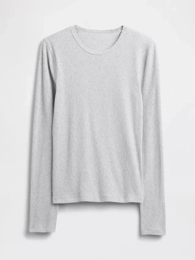 T-shirt i ribbad pointelle