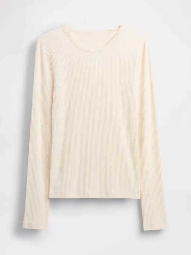 T-shirt i ribbad pointelle