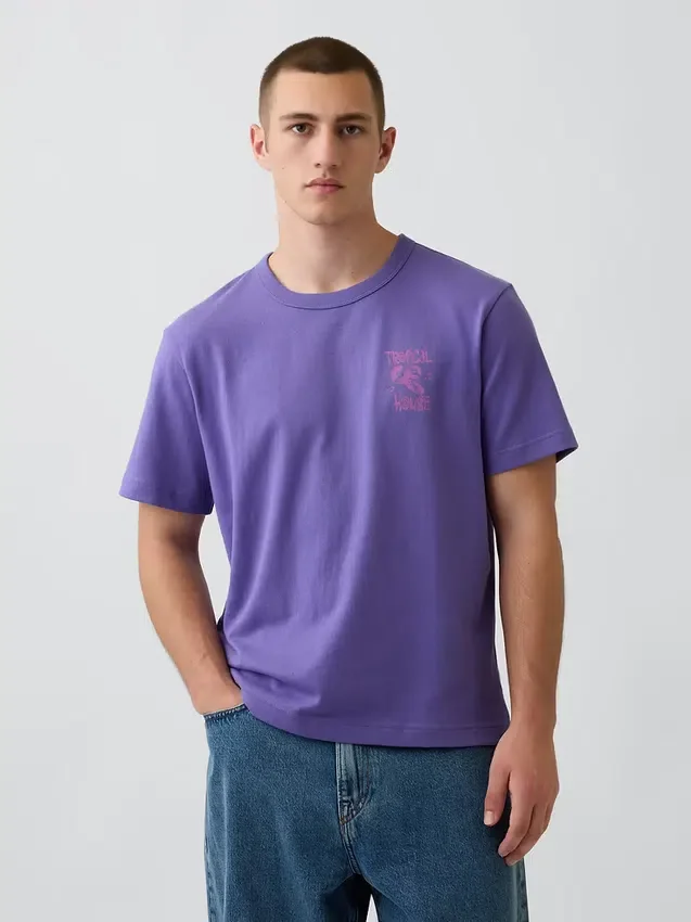 T-shirt i tjockt, avslappnat tyg med tryck