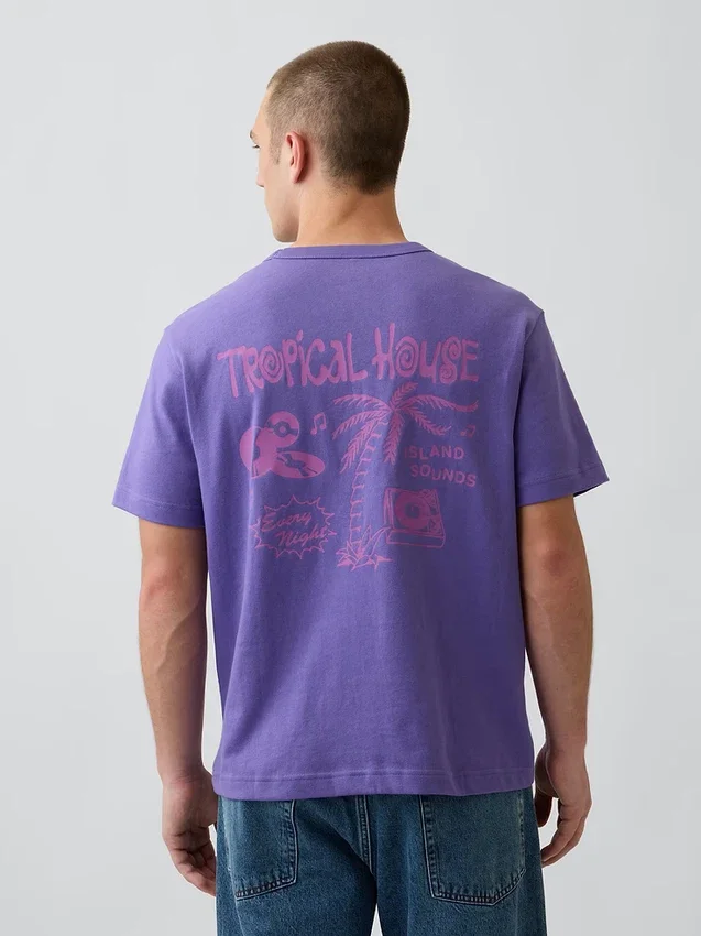 T-shirt i tjockt, avslappnat tyg med tryck