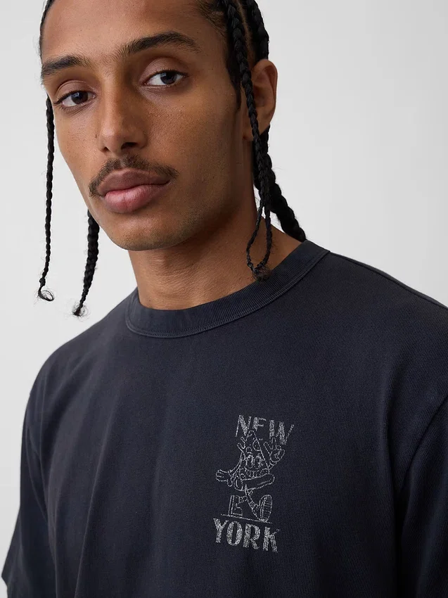 T-shirt i tjockt, avslappnat tyg med tryck