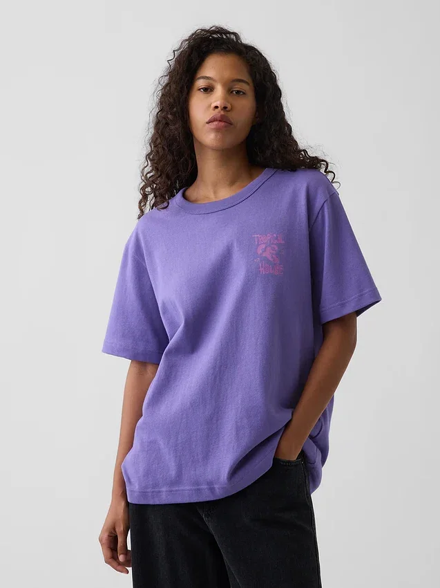 T-shirt i tjockt, avslappnat tyg med tryck