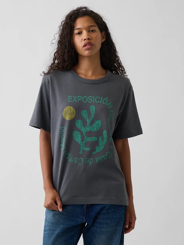 T-shirt i tjockt, avslappnat tyg med tryck