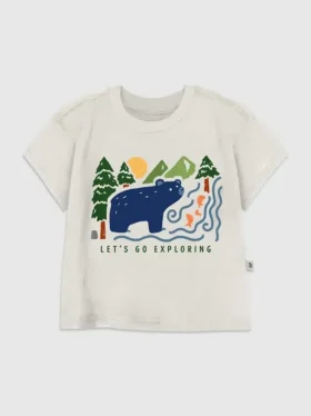 T-shirt med björn i skogen-motiv för småbarn