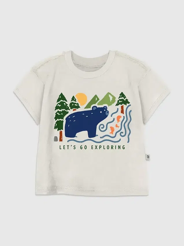 T-shirt med björn i skogen-motiv för småbarn