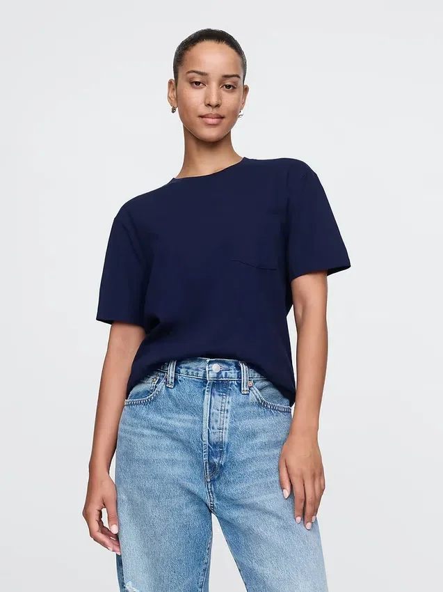 T-shirt med ficka i ekologisk bomull för vuxna