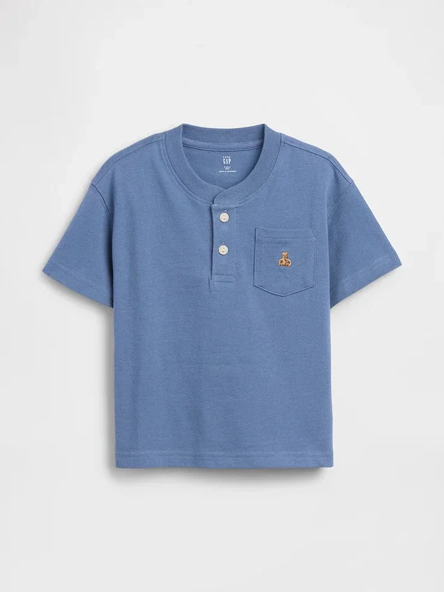 T-shirt med ficka och henleykrage för Baby & Småbarn
