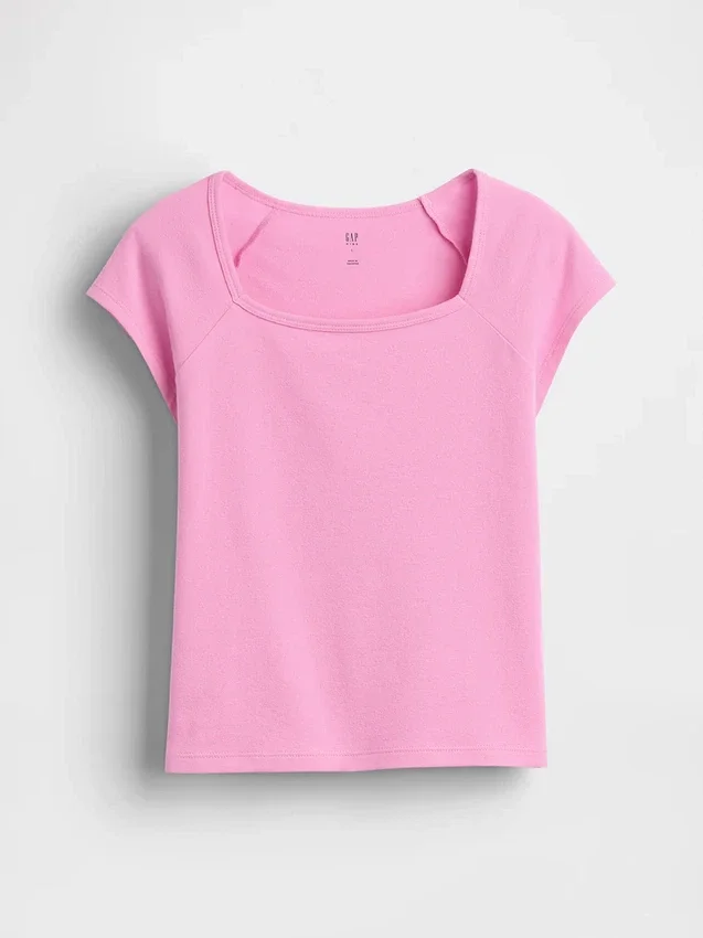 T-shirt med fyrkantig halsringning för barn