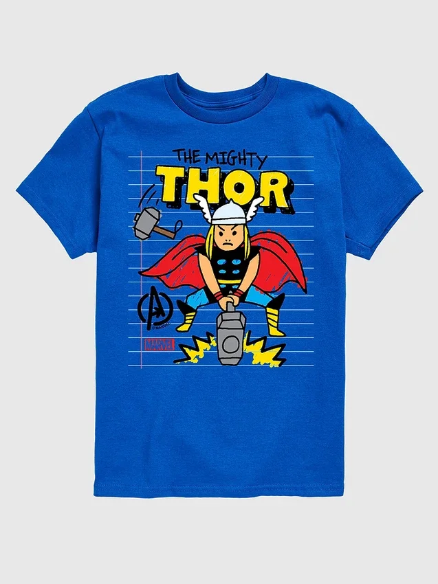 T-shirt med kort ärm och tryck för småbarn: Marvel Thor Doodle Shorts