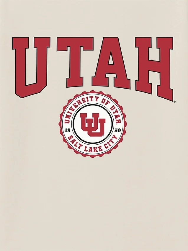 T-shirt med mörk grafisk bild av University of Utahs universitetsvapen