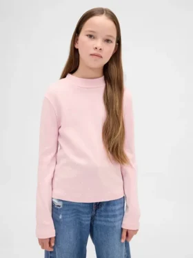 T-shirt med ribbad hög hals för barn