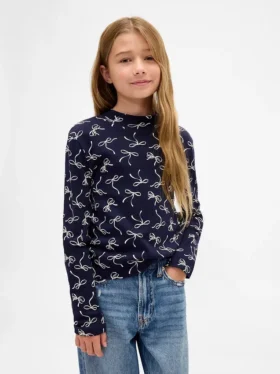 T-shirt med ribbad hög hals för barn