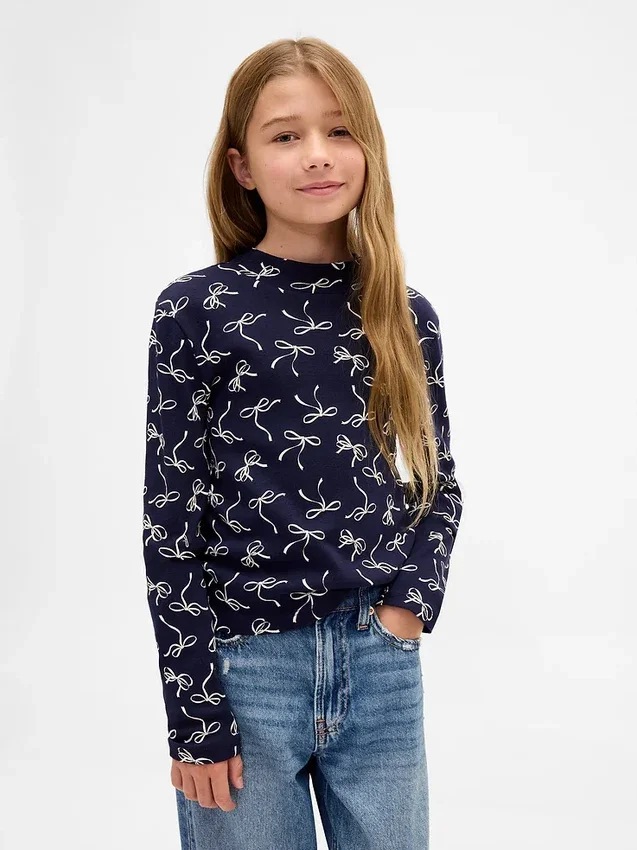 T-shirt med ribbad hög hals för barn
