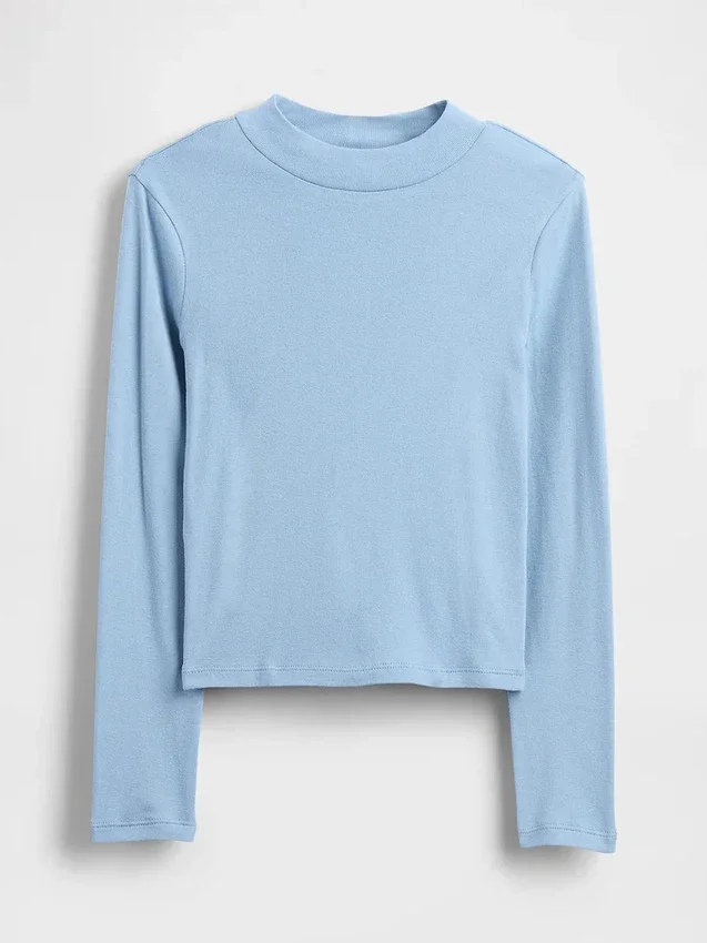T-shirt med ribbad hög hals för barn