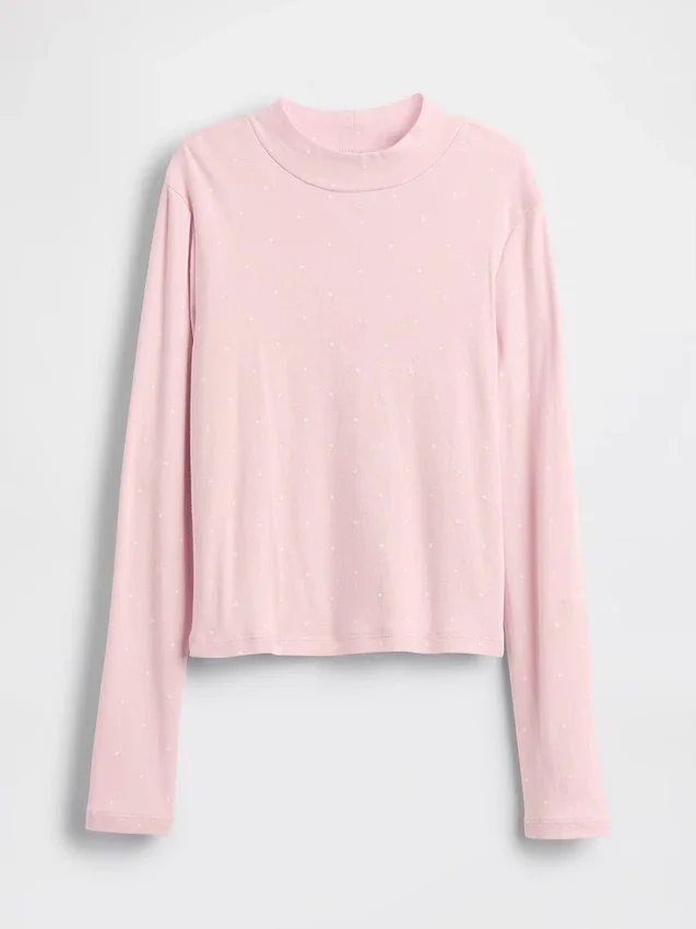 T-shirt med ribbad hög hals för barn