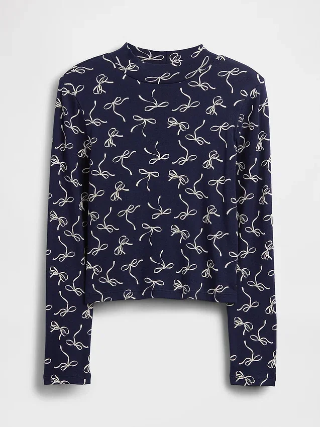 T-shirt med ribbad hög hals för barn