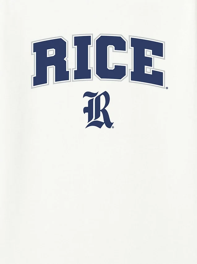 T-shirt med Rice Universitys Arch Logo som sekundär grafik