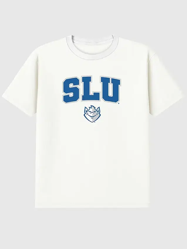 T-shirt med Saint Louis Universitys Arch Logo som sekundär grafik