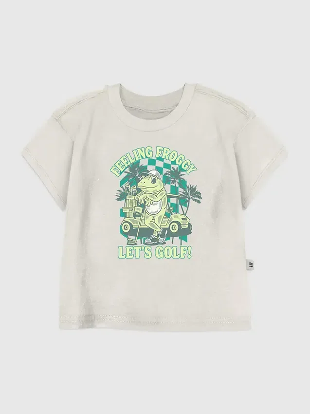 T-shirt med tryck för småbarn: Froggy Golfing