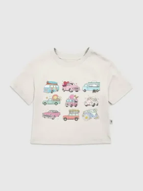 T-shirt med tryck för småbarn: Lastbilar och bilar